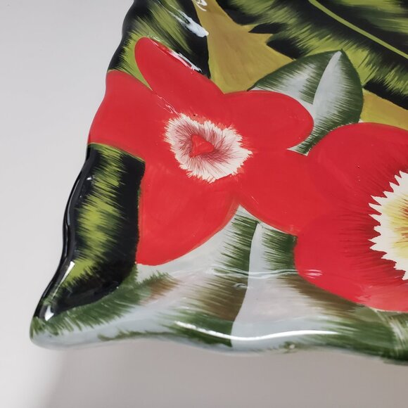 NWOT Ceramic Platter Plate Tray by Jay Import Painted Flower Large 18.5” X 13” - Picture 3 of 12